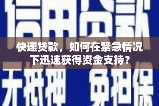 成安快速贷款，如何在紧急情况下迅速获得资金支持？
